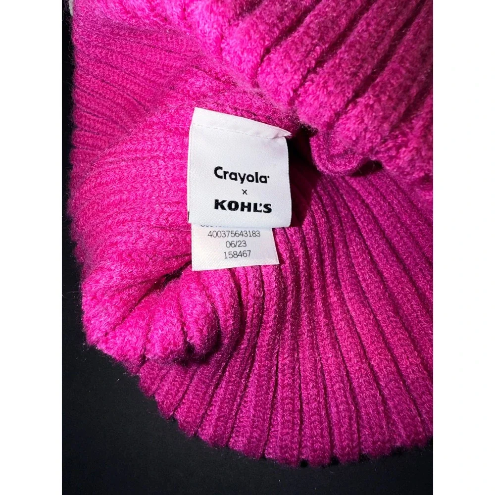 Crayola x Kohls Kids Fuchsia Pink Ribbed Knit Beanie Hat New One Size‎